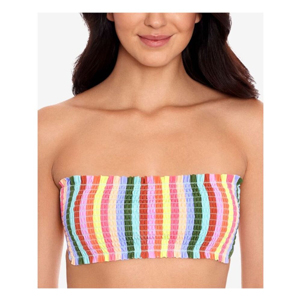 SALT + COVE Women's Aqua Removable Strap Smocked Cabana Bandeau Swimsuit Top S